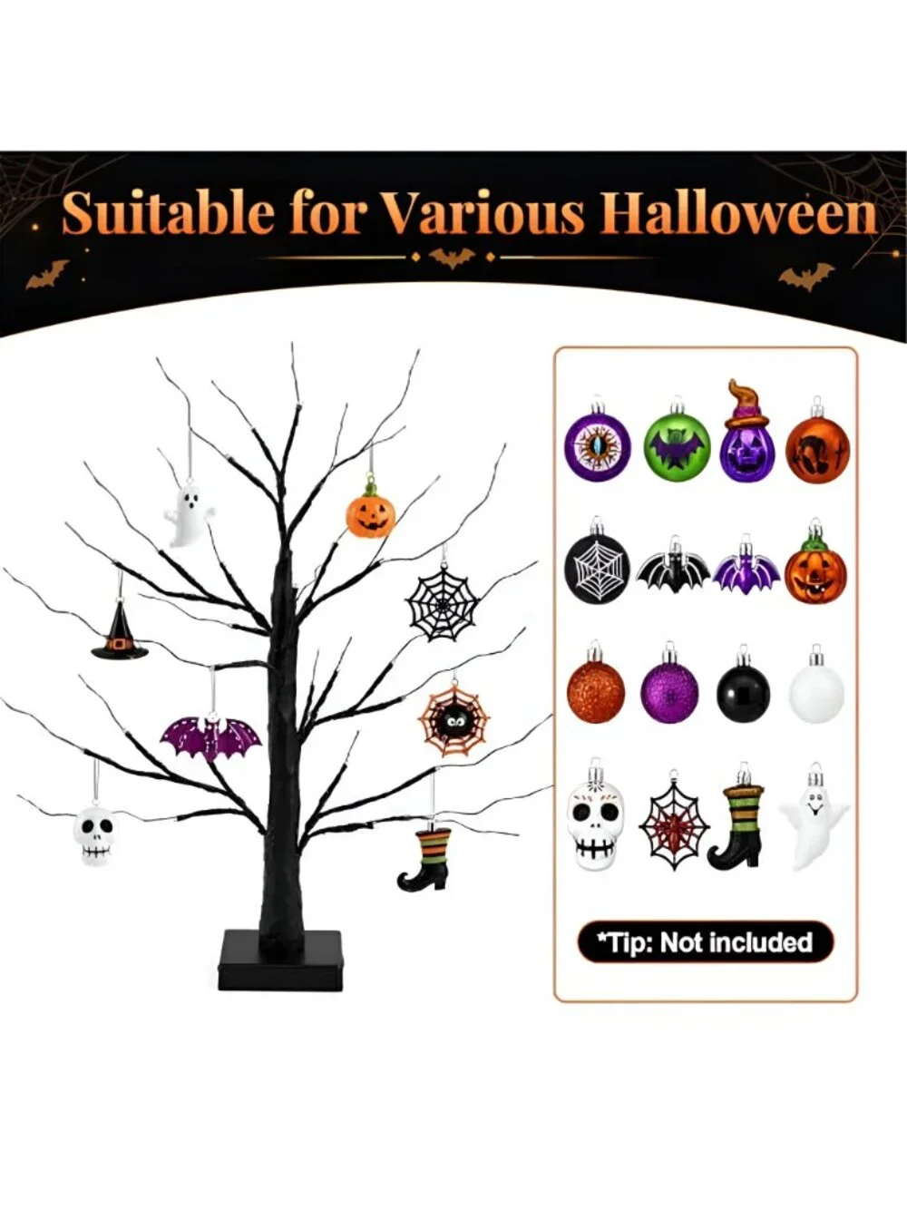 Halloween Decorations Indoor, 2 Pack 24 Inch Black Halloween Tree